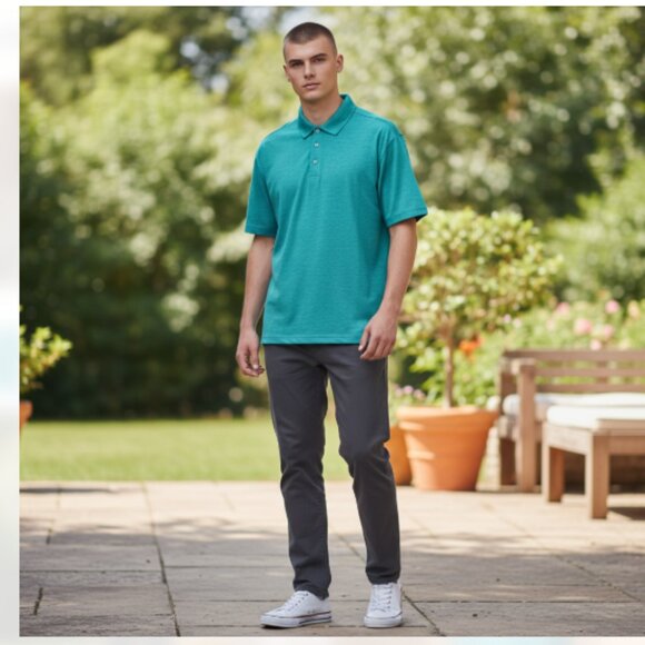 Member’s Mark Men’s Polo Shirt Sz XL NWT Heather Turquoise 4-Way Stretch UPF - Picture 14 of 14